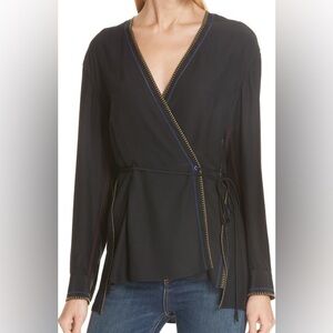 [RAG & BONE] Lina Embroidered Silk Wrap Blouse